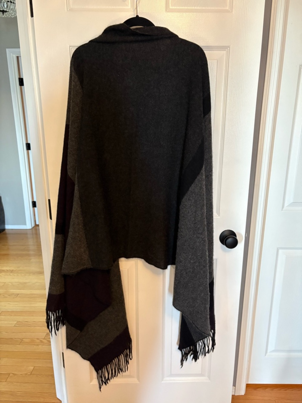 Cozy Cashmere Colorblock Fringe Wrap - Charcoal, Black & Gray